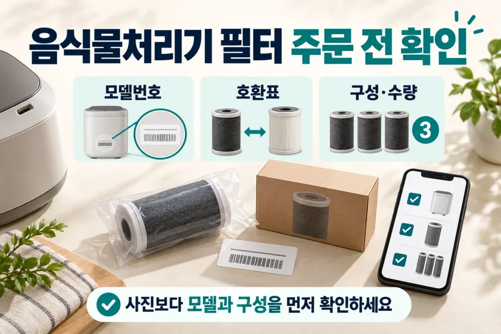 음식물처리기 필터 주문 전 확인할 것, 모델번호·호환표·수량 구분법