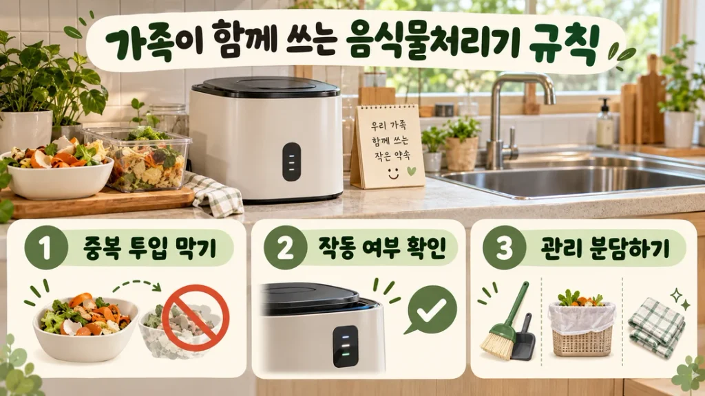 가족이 함께 쓰는 음식물처리기 사용 규칙, 중복 투입·작동 확인·관리 분담