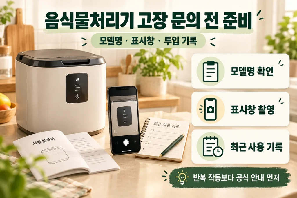 음식물처리기 고장 문의 전 준비할 정보, 모델명·표시창·투입 기록 정리법