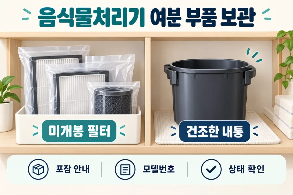 음식물처리기 여분 필터·내통 보관법, 미개봉 포장·건조·수량 기록 정리