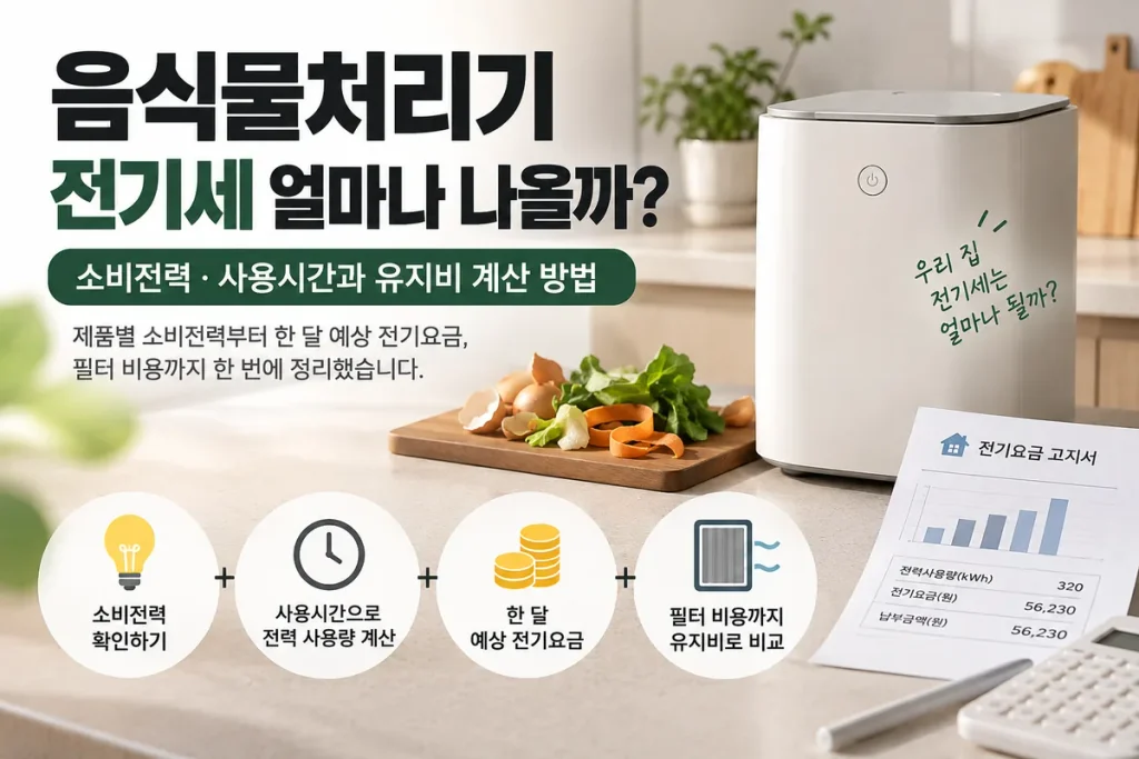 음식물처리기 전기세 얼마나 나올까? 소비전력·사용시간과 유지비 계산 방법