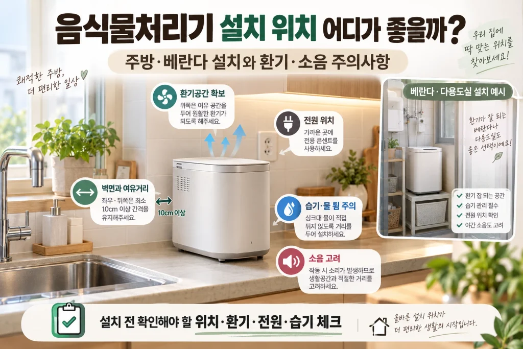 음식물처리기 설치 위치 어디가 좋을까? 주방·베란다 설치와 환기·소음 주의사항
